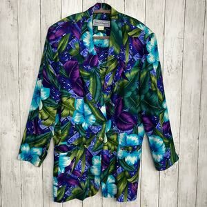 Vintage Norton McNaughton Tropical Flower Single Breasted Lapel Collar Blazer